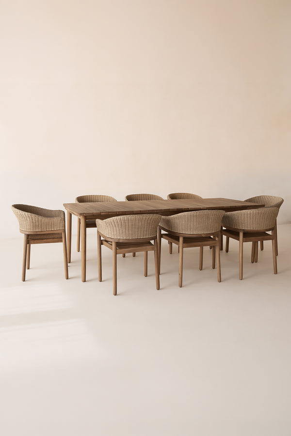 Alhambra - Ensemble table de jardin avec 8 fauteuils en résine tressée et bois d'acacia