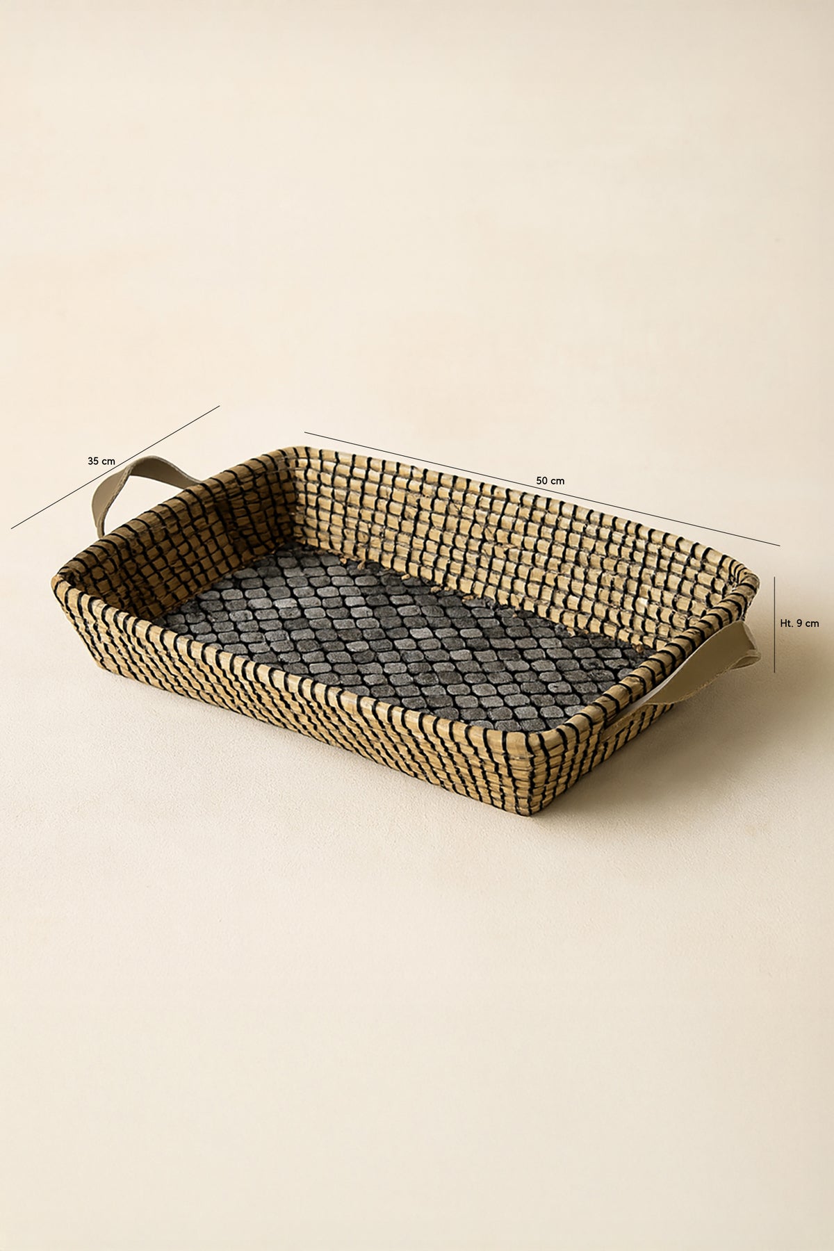 Dimensions Kos - Plateau rectangulaire en jonc de mer et en coquillage
