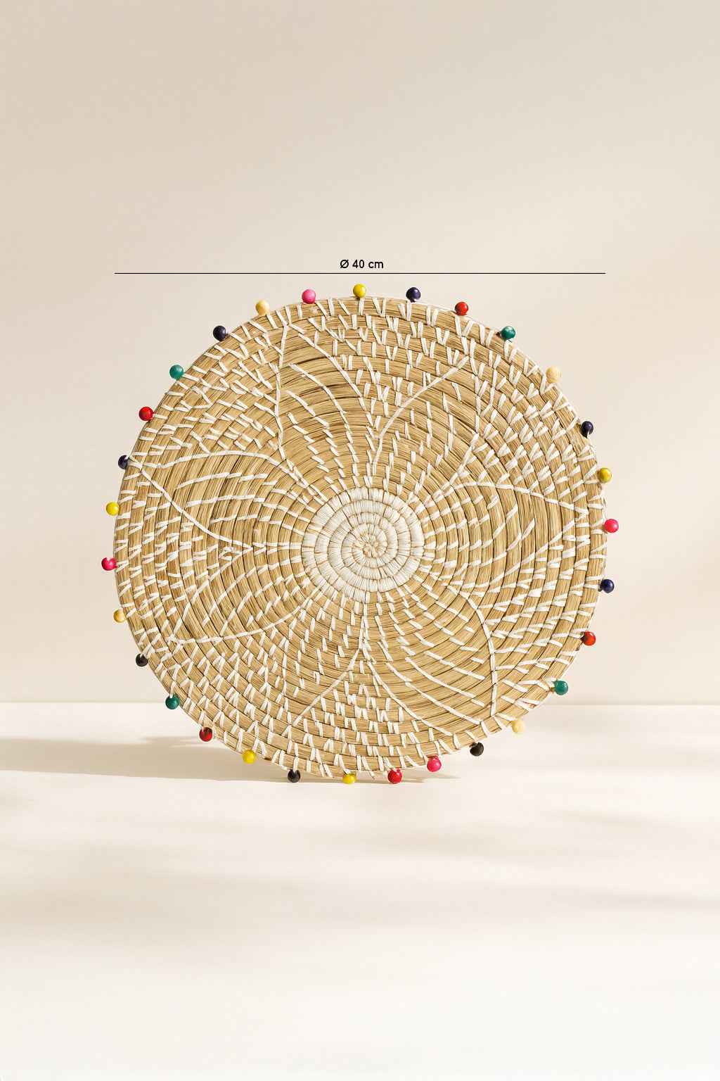 Dimensions Milos - Panier décoratif en jonc de mer et perles de bois