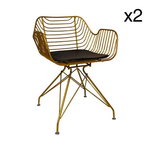 HOUSTON - Lot de 2 fauteuils de table en métal doré