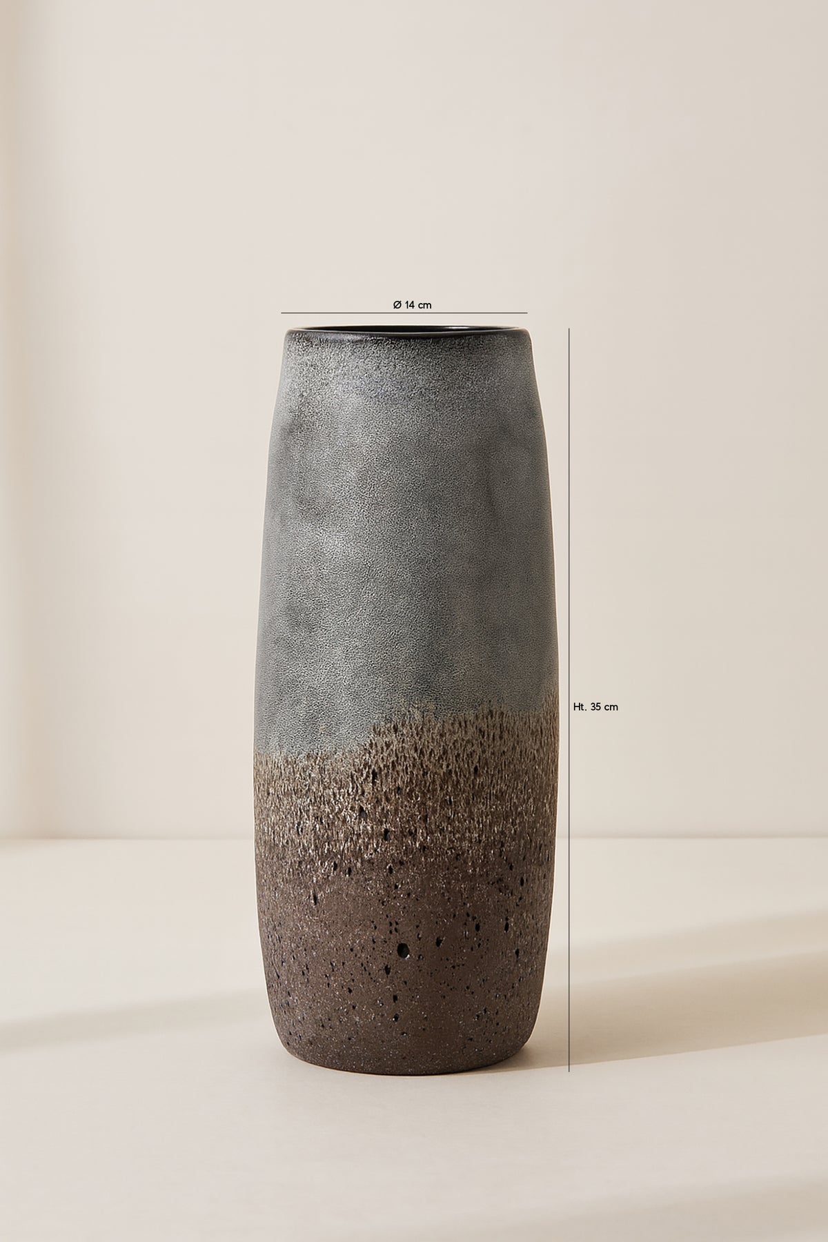 Dimensions Terea - Vase en verre soufflé gris et taupe