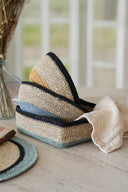 Dune - Panier ovale en jonc de mer naturel bleu