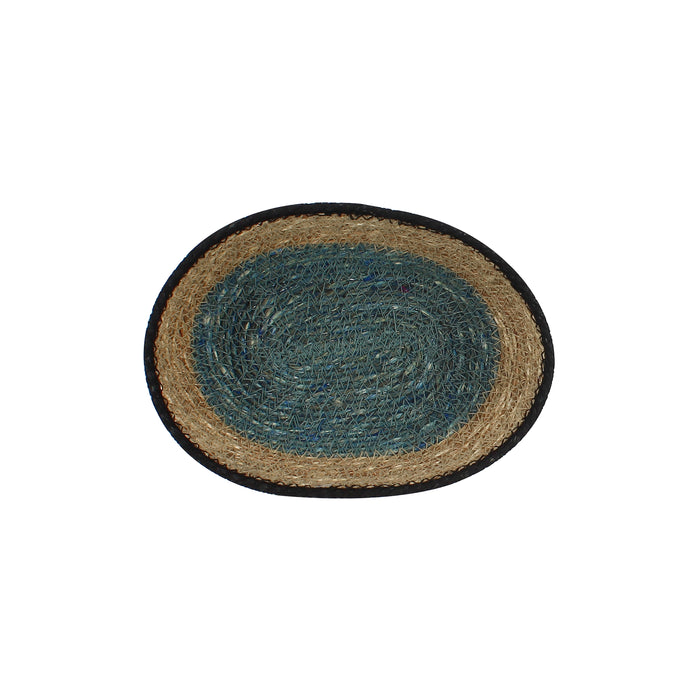 Panier ovale Dune en jonc de mer naturel bleu D20x14xH7 cm