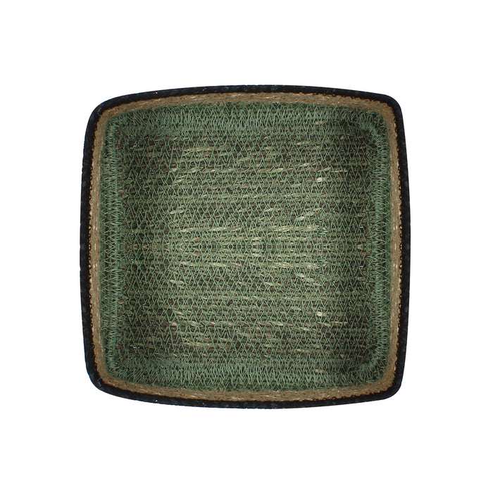 Panier carré Dune en jonc de mer naturel bleu 20x20 cm