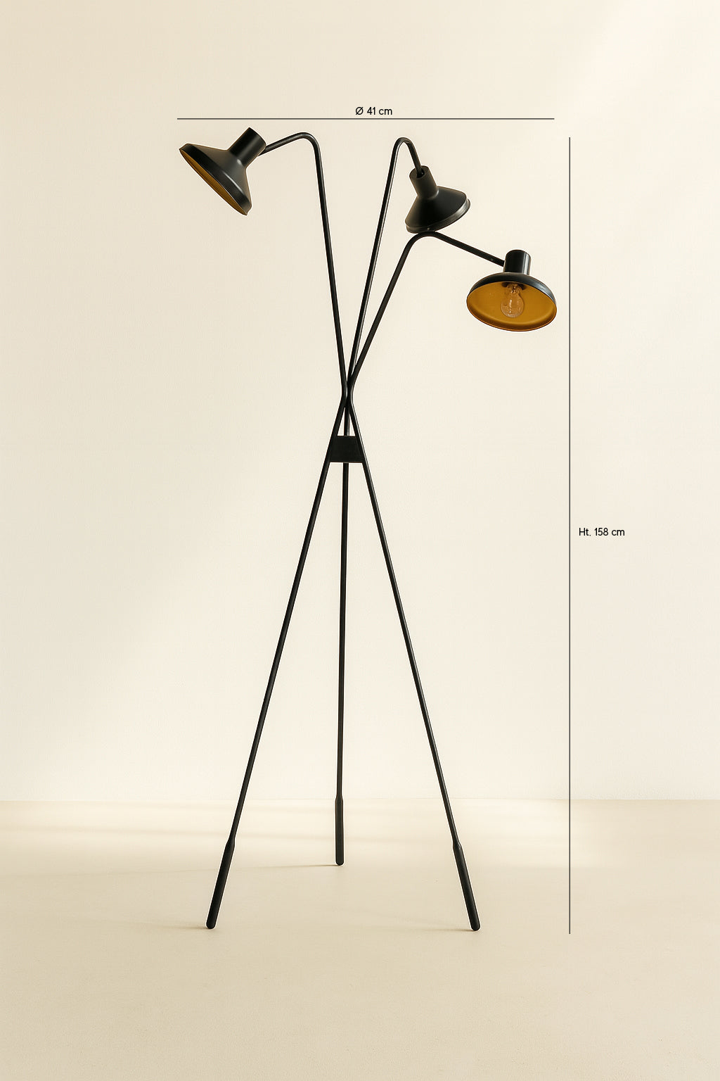 Dimensions Snake - Lampadaire trépied en métal noir et doré