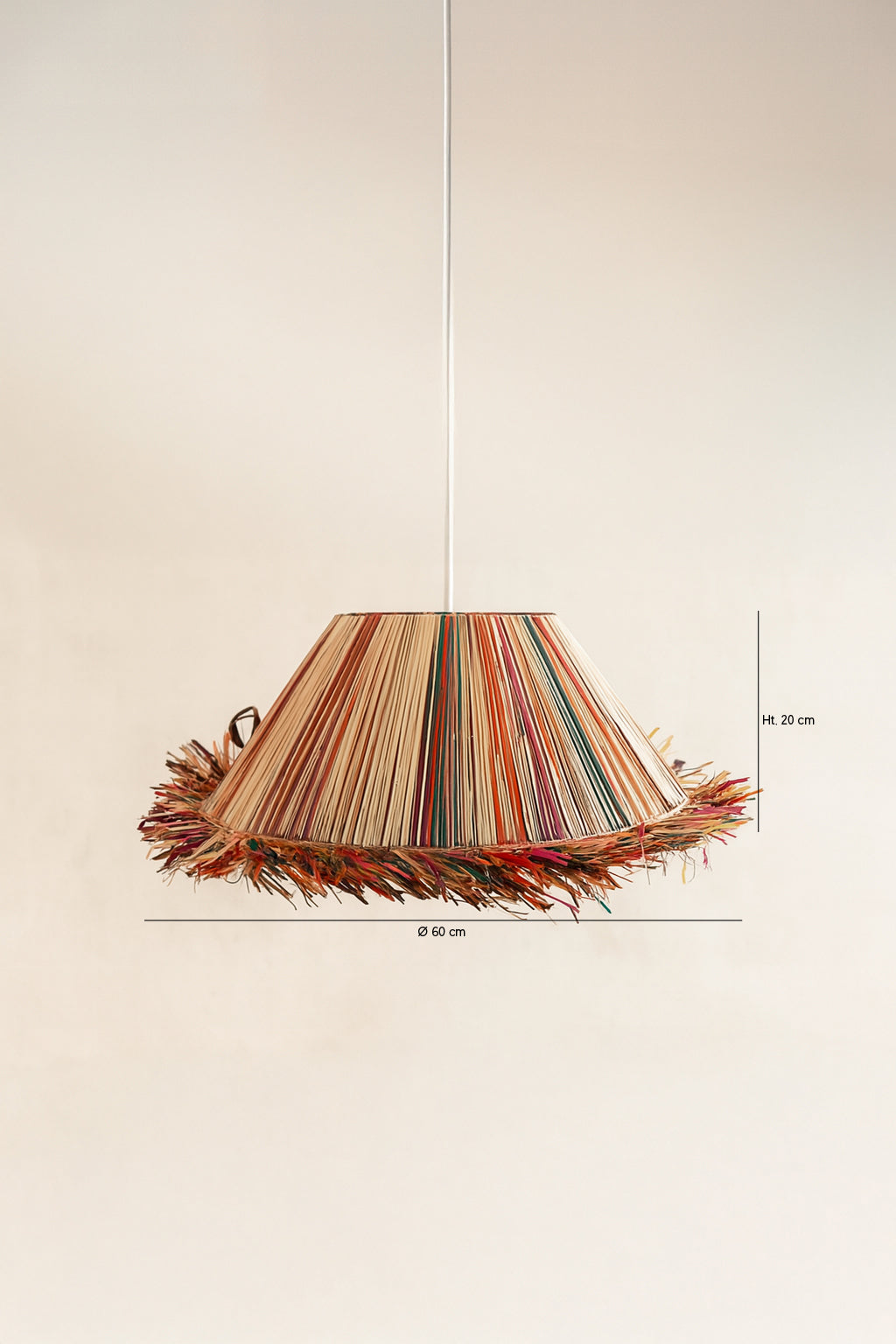 Dimensions Jolo - Suspension en raphia naturel coloré avec franges