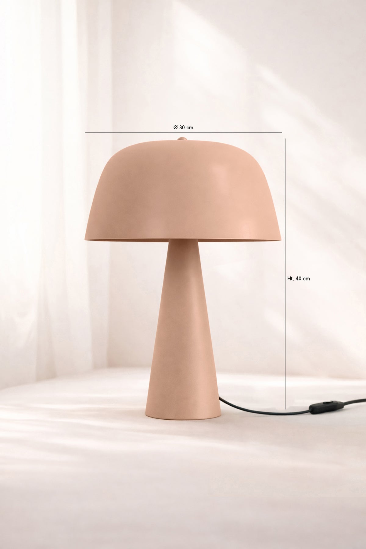 Dimensions Kalysta - Lampe à poser en métal rose poudré