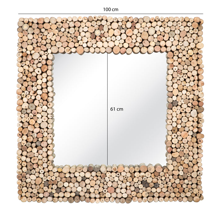 Miroir carré Flots Perdus en bois flotté 100 x 100 cm