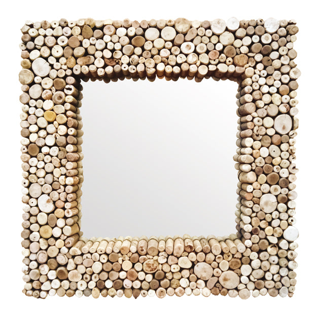 Miroir carré Flots Perdus en bois flotté 100 x 100 cm