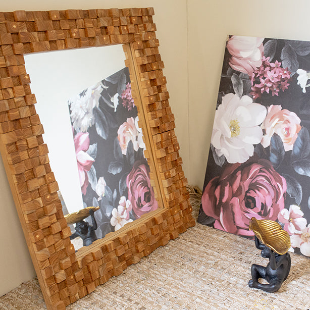 Miroir Pantaï avec mosaïque en bois en teck