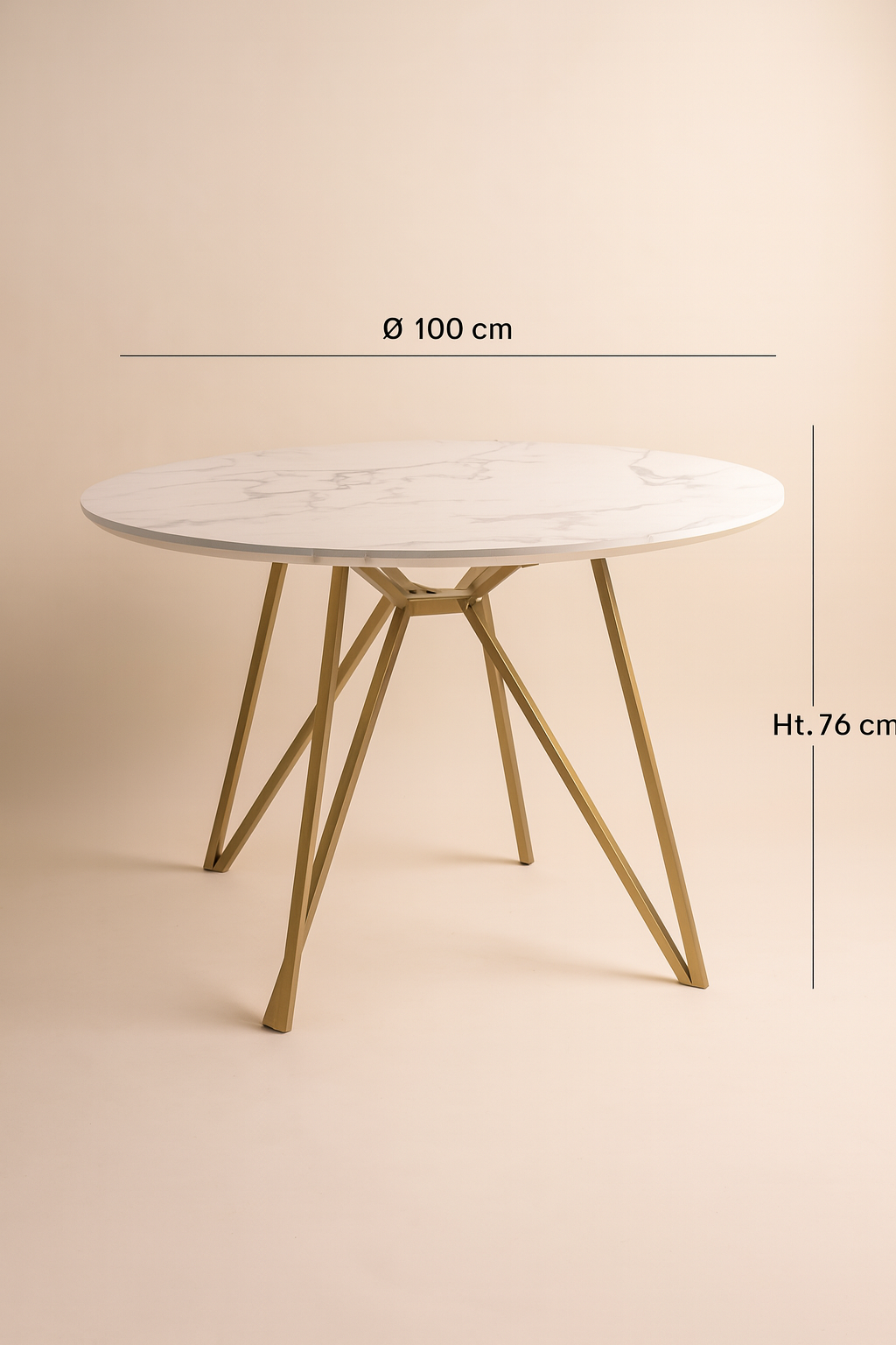 Dimensions Hoxton - Table à manger avec plateau effet marbre blanc et pieds métal doré mat