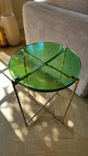 Belli - Meuble d'appoint en métal doré et plateau en verre