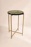 Belli - Meuble d'appoint en métal doré et plateau en verre