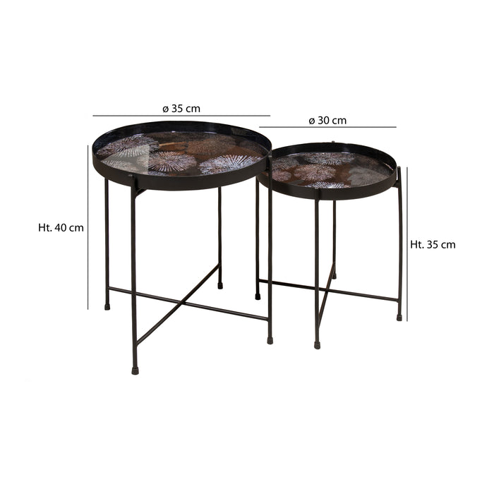 Set de 2 tables d'appoint GELA en métal avec plateau émaillé marron