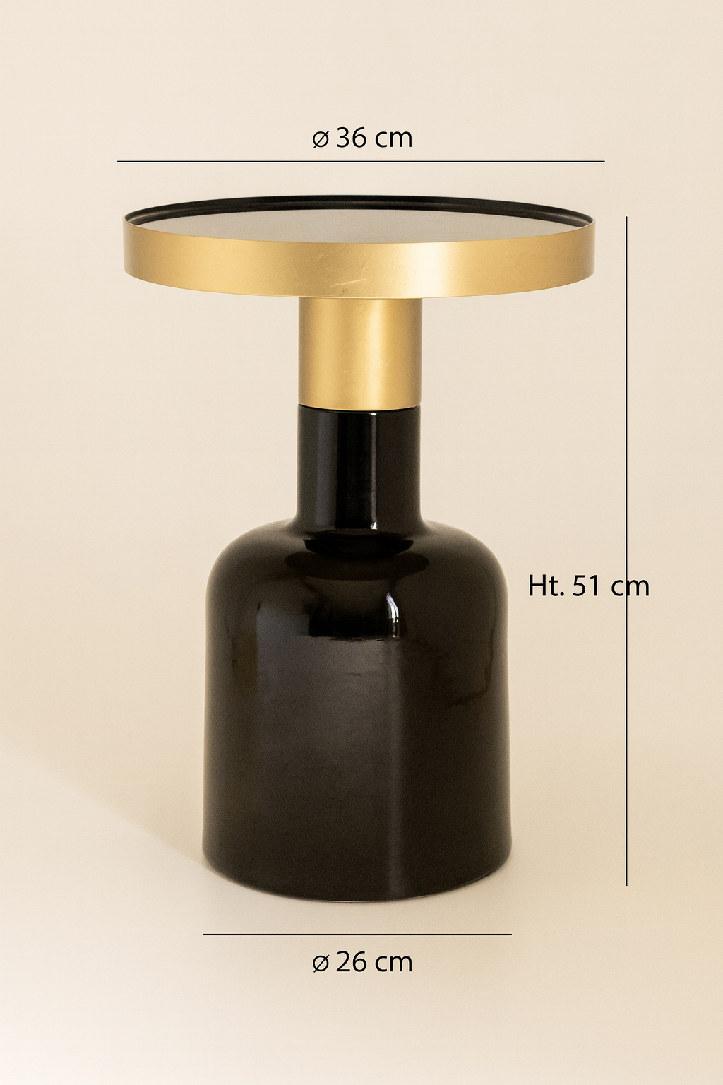 Dimensions Pamona - Meuble d'appoint en métal émaillé noir et doré