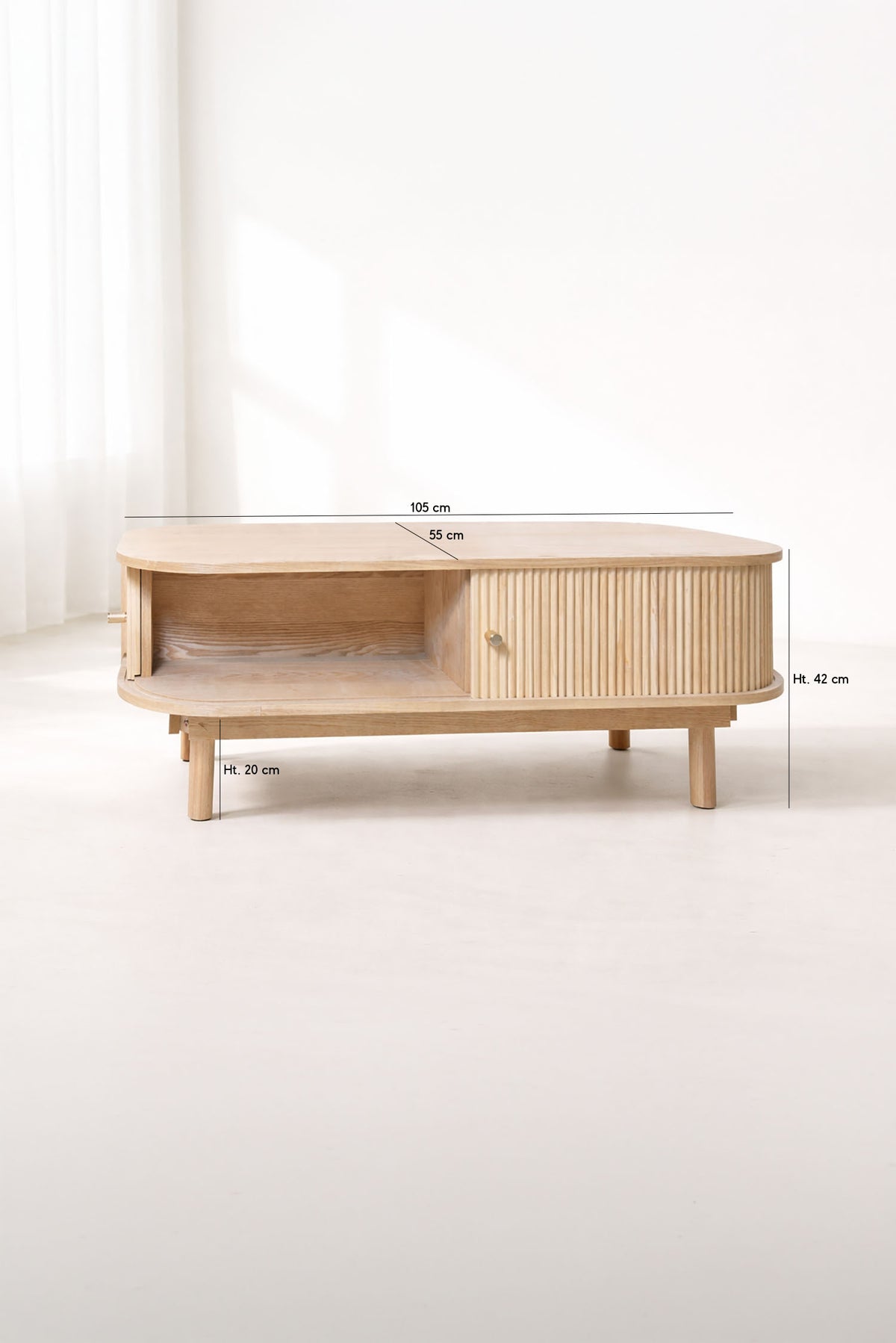 Dimensions Hector - Table basse ovale en bois deux portes coulissantes 105x55x40cm