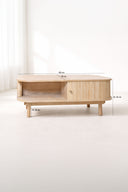 Hector - Table basse ovale en bois deux portes coulissantes 105x55x40cm