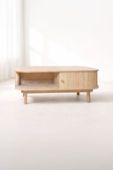 Hector - Table basse ovale en bois deux portes coulissantes 105x55x40cm