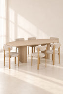 LILY - Ensemble table extensible 230cm effet bois et 6 chaises en tissu zébré beige