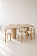 LILY - Ensemble table extensible 230cm effet bois et 6 chaises en tissu écru