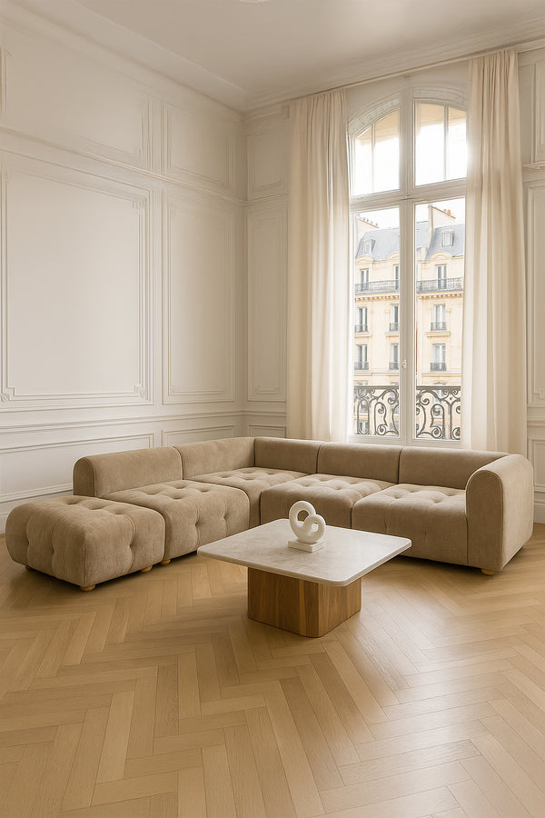Twiggy - Grand canapé modulable en velours panné gris