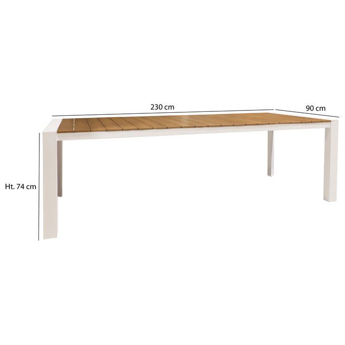 Table de jardin Bari en bois avec pieds en aluminium blanc 230x90x74 cm
