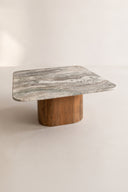 Bergen - Table basse carré avec plateau en marbre naturel et pied en bois d'acacia naturel