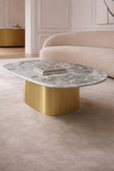 Fedje - Table basse carré avec plateau en marbre naturel et pied en métal doré