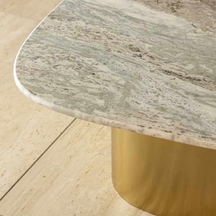 Table basse Fedje avec plateau en marbre naturel et pied en métal doré 80x73x33 cm