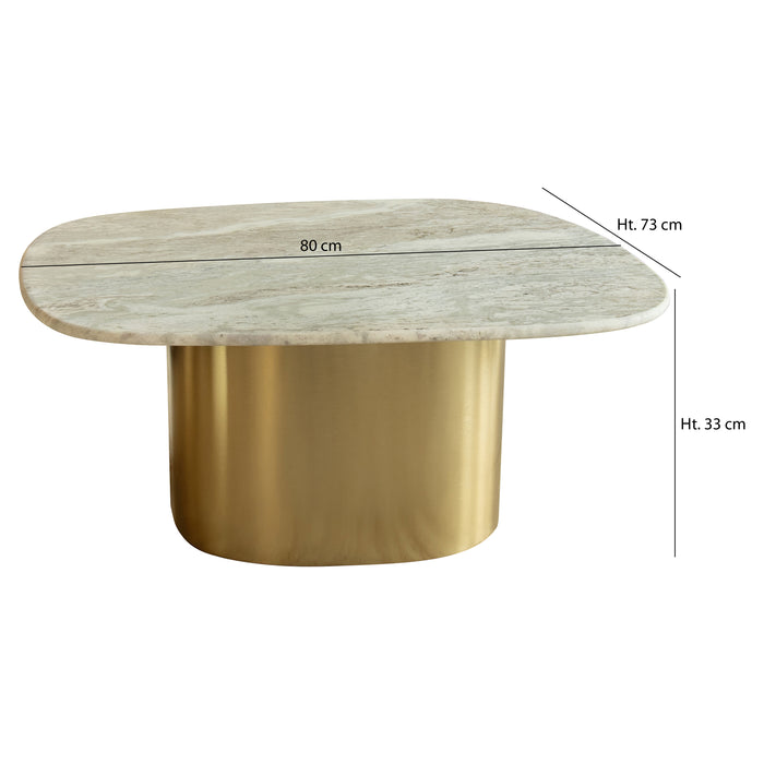 Table basse Fedje avec plateau en marbre naturel et pied en métal doré 80x73x33 cm