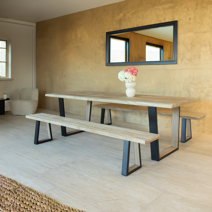 Ensemble table et bancs Hera en bois de pin et acacia 235 cm