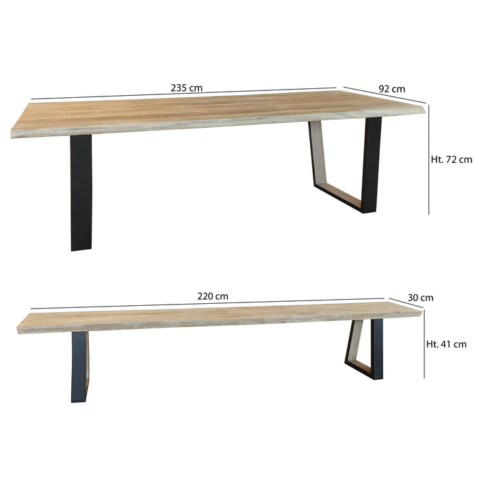 Ensemble table et bancs Hera en bois de pin et acacia 235 cm