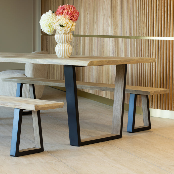 Ensemble table et bancs Hera en bois de pin et acacia 235 cm
