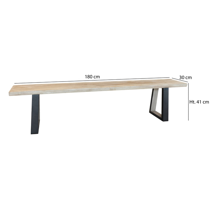 Lot de 2 bancs Hera en bois de pin et acacia avec pieds en métal 180x30x41 cm