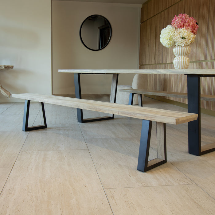 Lot de 2 bancs Hera en bois de pin et acacia avec pieds en métal 220x30x41 cm