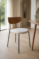 Ensemble table à manger rectangulaire 200x90cm en bois effet noyer Callao et 6 chaises en velours côtelé écru Riva