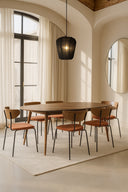 Riva - Table en bois de noyer et 6 chaises en velours côtelé terracotta