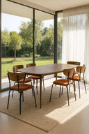 Ensemble table à manger rectangulaire 200x90cm en bois effet noyer Callao et 6 chaises en velours côtelé terracotta Riva