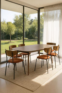 Ensemble table à manger rectangulaire 200x90cm en bois effet noyer Callao et 6 chaises en velours côtelé terracotta Riva