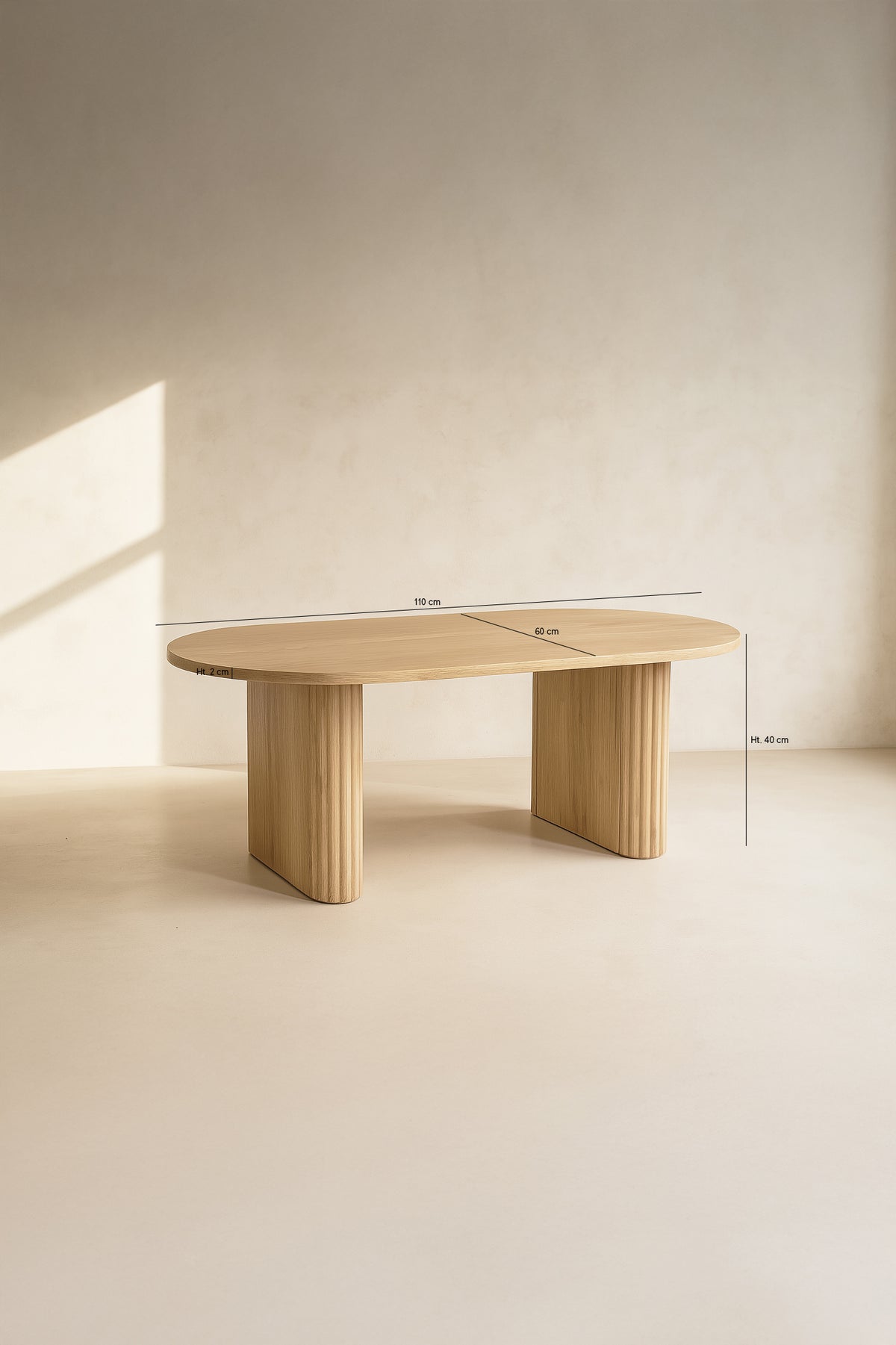 Dimensions Quito - Table basse ovale 110x60cm en bois effet naturel