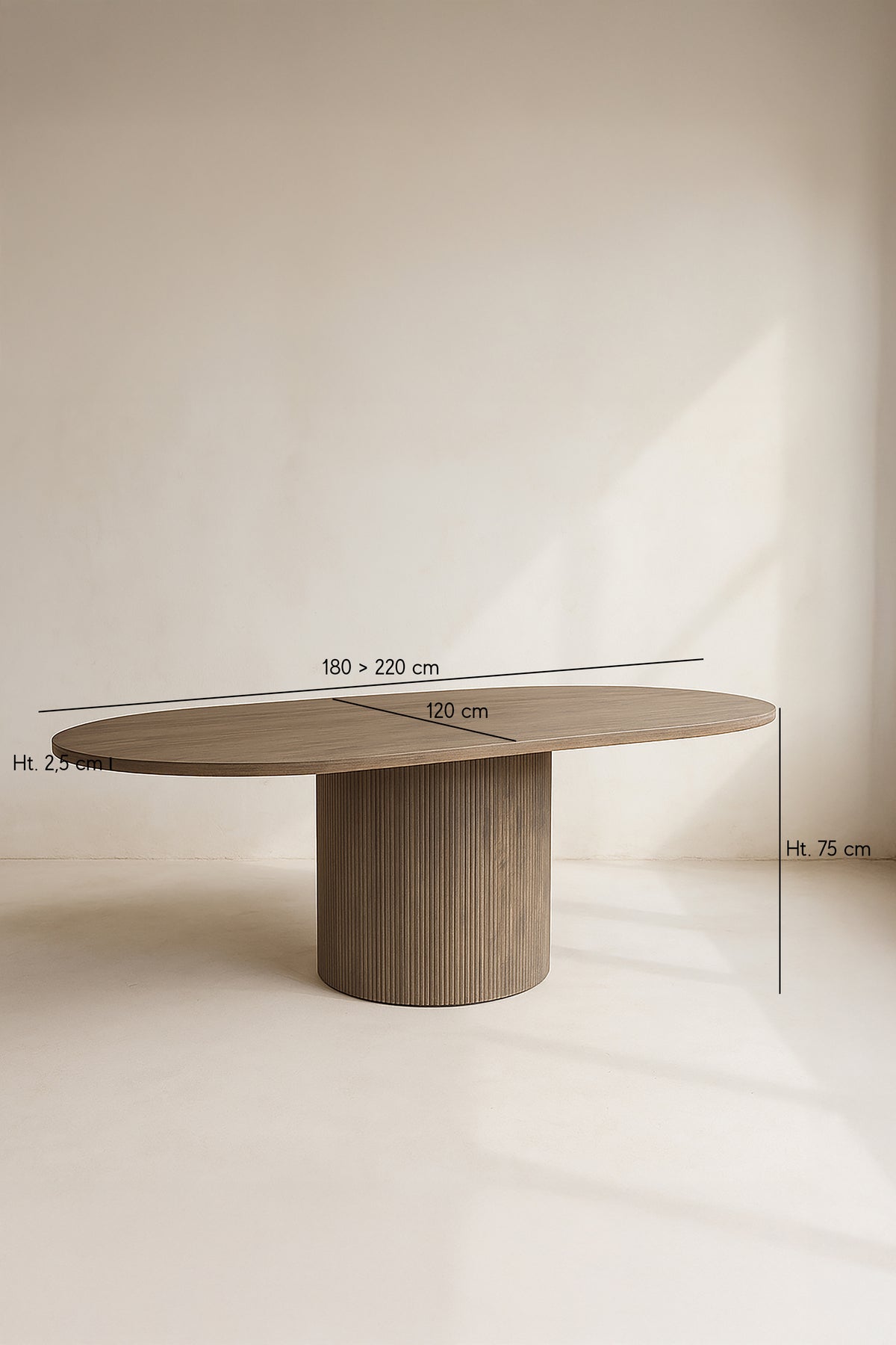 Dimensions Sierra - Table à manger ovale extensible 180-220x120cm en bois effet noyer