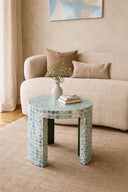 Solna - Meuble d'appoint en coquilles de Capiz bleu