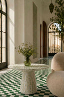 Zina - Table basse ronde en coquille de capiz verte