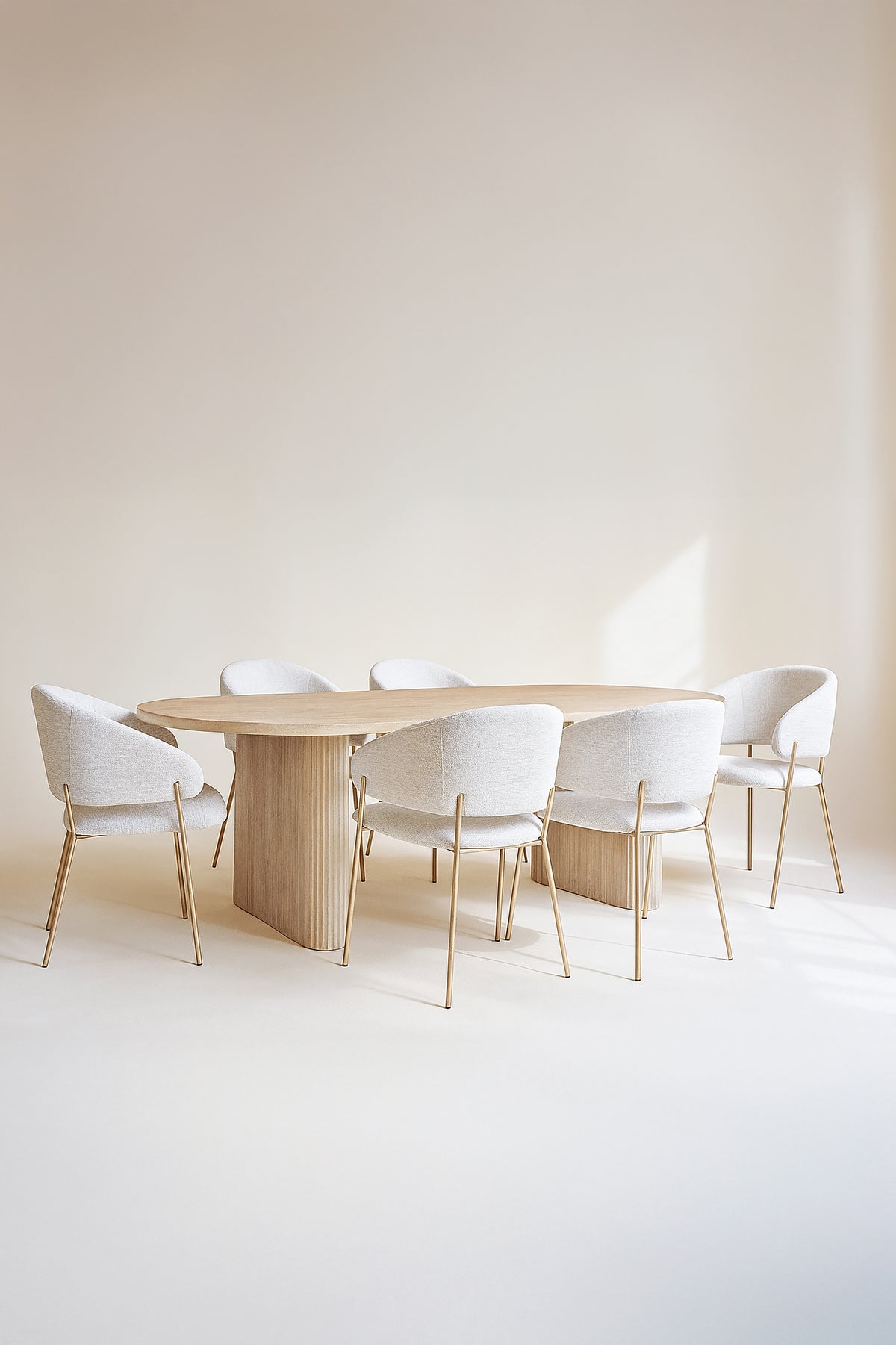 Dimensions Ensemble table à manger ovale 220x90cm en bois effet naturel Quito et 6 fauteuils écru Eros