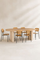 Ensemble table ovale 220cm placage frêne QUITO et 6 chaises en bois NOSARA