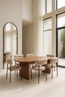 Gina - Ensemble table en bois de noyer et 6 chaises beige