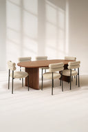 Gina - Ensemble table en bois de noyer et 6 chaises beige