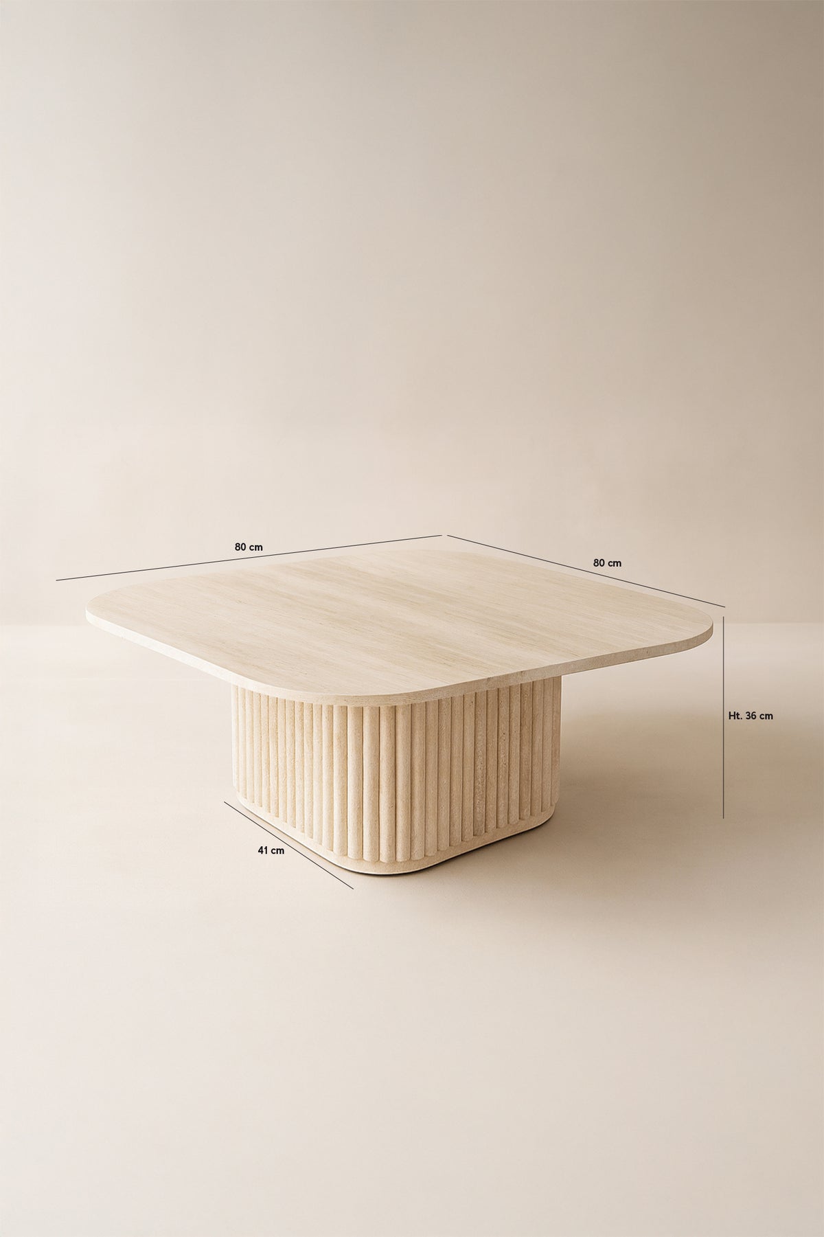 Dimensions Susan - Table basse carré effet travertin naturel