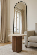 Esther - Table d'appoint carré effet travertin naturel