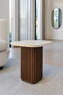 Esther - Table d'appoint carré effet travertin naturel